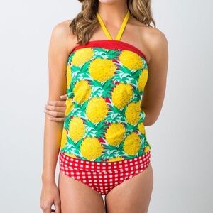 Lime Ricki Banded Halter Pineapple Tankini Top. Size Large. New With Tags.